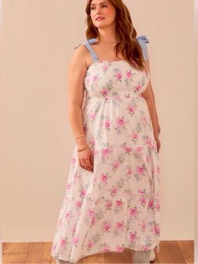 Arula Gemma Floral Maxi Dress with Blue Tie Straps 3x C